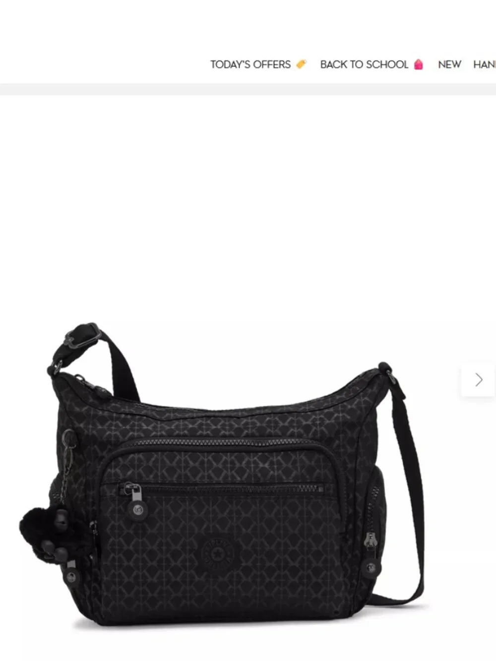 Kipling Gabbie Small Crossbody Bag Black Signature Embossed Monkey Keychain